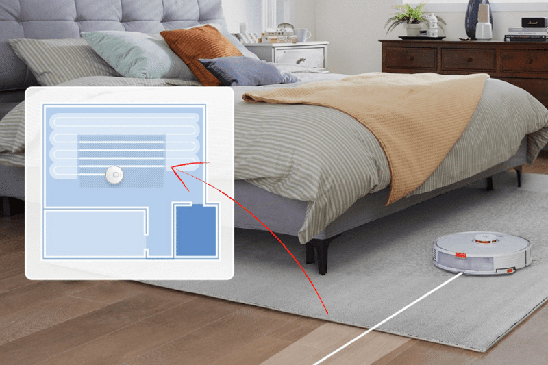 Ковры нарисованы в виде заштрихованных участков на карте Roborock S7.